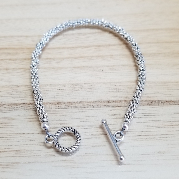 Ladies Silver Beaded Toggle Bracelet - Picture 8 of 11